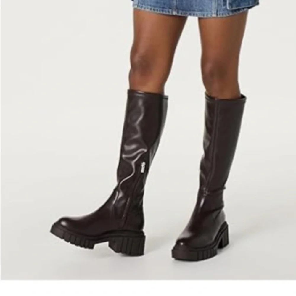 THE DROP KENNEDY Y2K Lug Sole Platform Boots Brown Knee High 14” Calf Y2K NWT